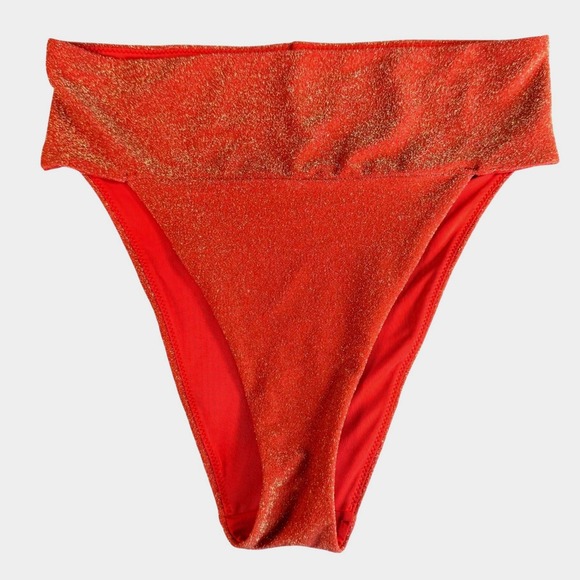 aerie Other - Aerie High Cut Cheeky Bikini Bottoms Orange Metallic Sparkle Size L